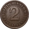 Веймарская республика 2 рейхспфеннига 1924 год (G)