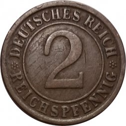 Веймарская республика 2 рейхспфеннига 1924 год (G)