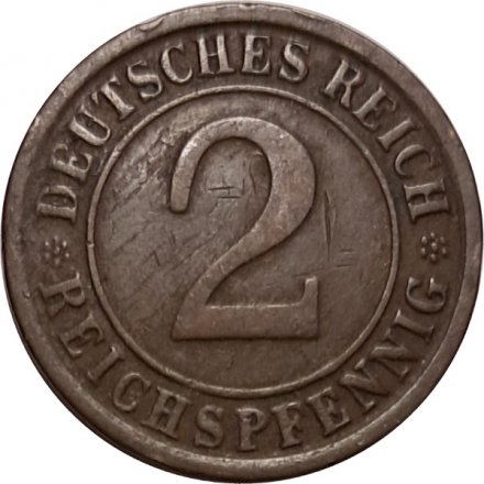 Веймарская республика 2 рейхспфеннига 1924 год (G)