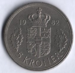 Дания 5 крон 1982 год - Королева Маргрете II