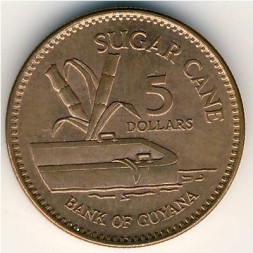 Монета Гайана 5 долларов 1996 год
