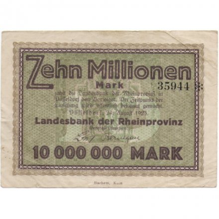Германия (Рейнская провинция, Дюссельдорф) 10000000 марок 1923 год - VF