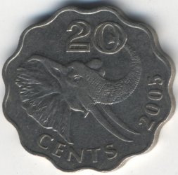 Свазиленд 20 центов 2005 год - Мсвати III. Слон