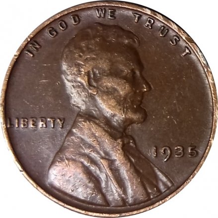 США 1 цент 1935 год - Авраам Линкольн (без отметки МД)
