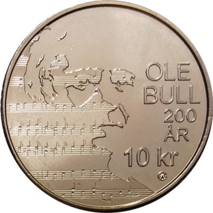 Норвегия 10 крон 2010 год - 200 лет со дня рождения Уле Булля UNC