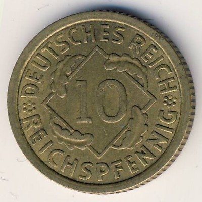 Веймарская республика 10 рейхспфеннигов 1936 год (A)