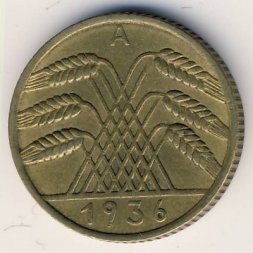 Веймарская республика 10 рейхспфеннигов 1936 год (A)