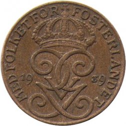 Швеция 1 эре 1939 год - Король Густав V