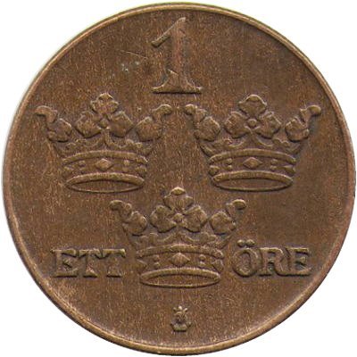 Швеция 1 эре 1939 год - Король Густав V