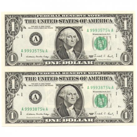 США 1 доллар 1988 год - A - сцепка 2 штуки - UNC