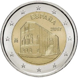 Испания 2 евро 2017 год - ЮНЕСКО. Церковь Санта-Мария-дель-Наранко в Овьедо