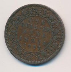 Британская Индия 1/4 анны 1927 год