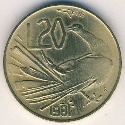Сан-Марино 20 лир 1981 год