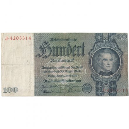 Веймарская республика 100 рейхсмарок 1935 год - F-VF