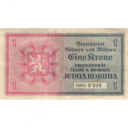 Чехословакия (Богемия и Моравия) 1 крона 1940 год Оккупированная Германией - F+