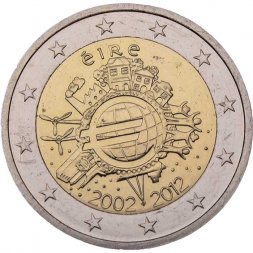 Ирландия 2 евро 2012 год - 10 лет наличному обращению евро