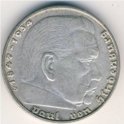 Третий Рейх 2 рейхсмарки 1938 год (D)
