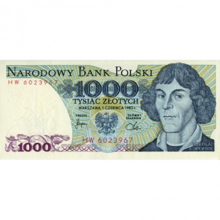 Польша 1000 злотых 1982 год - Николай Коперник. Гелиоцентрическая система - UNC