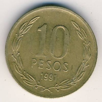 Чили 10 песо 1991 год