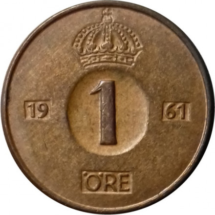 Швеция 1 эре 1961 год - Король Густав VI Адольф (TS)