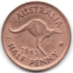 Австралия 1/2 пенни 1943 год (без точки)