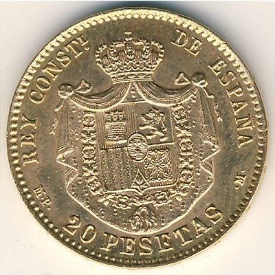 Испания 20 песет 1896 год