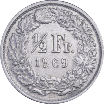 Швейцария 1/2 франка 1969 год (B)