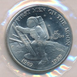 Монета Маршалловы острова 5 долларов 1989 год - Высадка первого человека на Луну