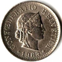 Монета Швейцария 5 раппенов 1963 год