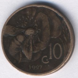 Италия 10 чентезимо 1927 год