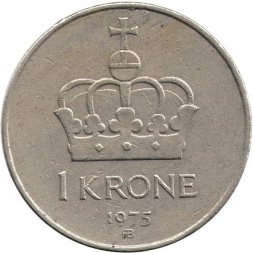 Норвегия 1 крона 1975 год - Король Улаф V