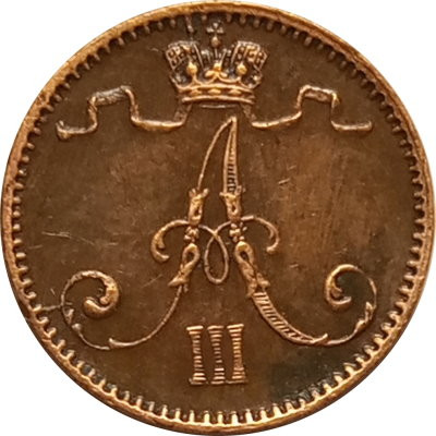 Финляндия 1 пенни 1893 год - Александр III - XF