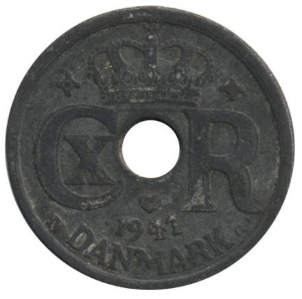 Дания 10 эре 1941 год - Король Кристиан X (цинк)