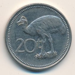 Монета Папуа - Новая Гвинея 20 тоа 2009 год - Казуар