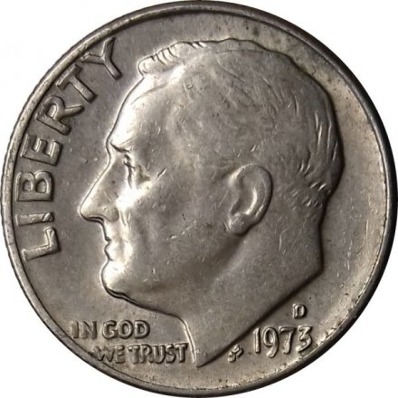 США 1 дайм (10 центов) 1973 год - Франклин Рузвельт (D)