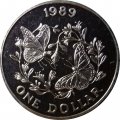 Бермудские острова 1 доллар 1989 год - Бабочка Данаида монарх (Danaus plexippus)
