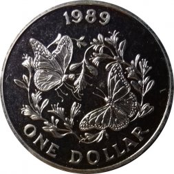 Бермудские острова 1 доллар 1989 год - Бабочка Данаида монарх (Danaus plexippus)