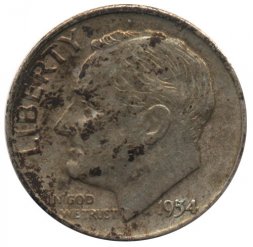 США 1 дайм (10 центов) 1954 год - Рузвельт (D)