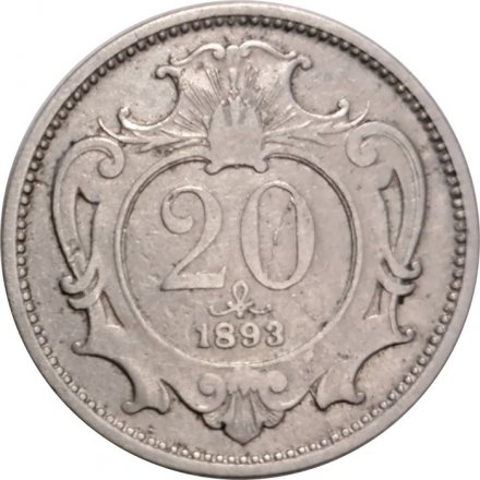 Австрия 20 геллеров 1893 год