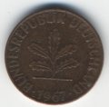 ФРГ 1 пфенниг 1967 год - D