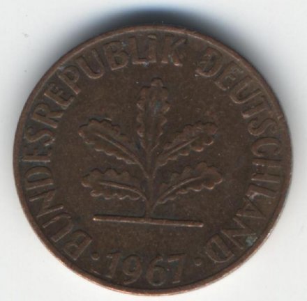 ФРГ 1 пфенниг 1967 год - D