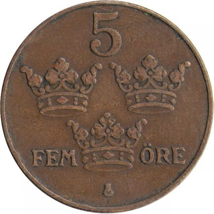 Швеция 5 эре 1920 год