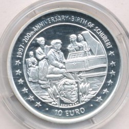 Монета Остров Мэн 10 евро 1997 год - 200 лет со дня рождения Франца Шуберта (Unusual)