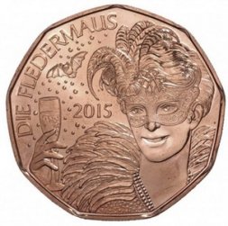 Австрия 5 евро 2015 год - Новый год - Оперетта "Летучая мышь"