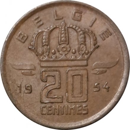 Бельгия 20 сантимов 1954 год BELGIE