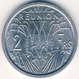 Монета Реюньон 2 франка 1969 год