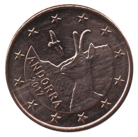 Андорра 5 евроцентов 2017 год - Пиренейская серна