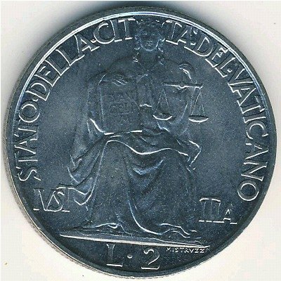 Ватикан 2 лиры 1942 год