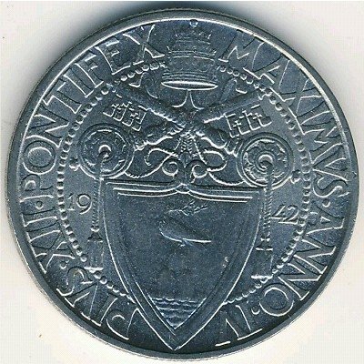 Ватикан 2 лиры 1942 год