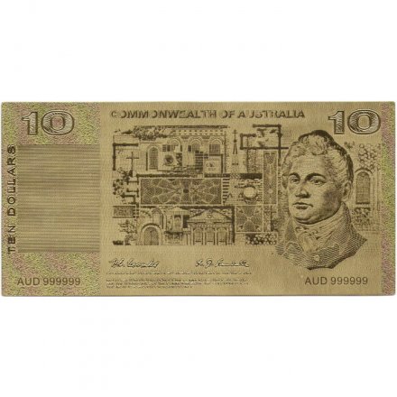 Сувенирная банкнота Австралия 10 долларов 1974-1991 год (золотые) - UNC